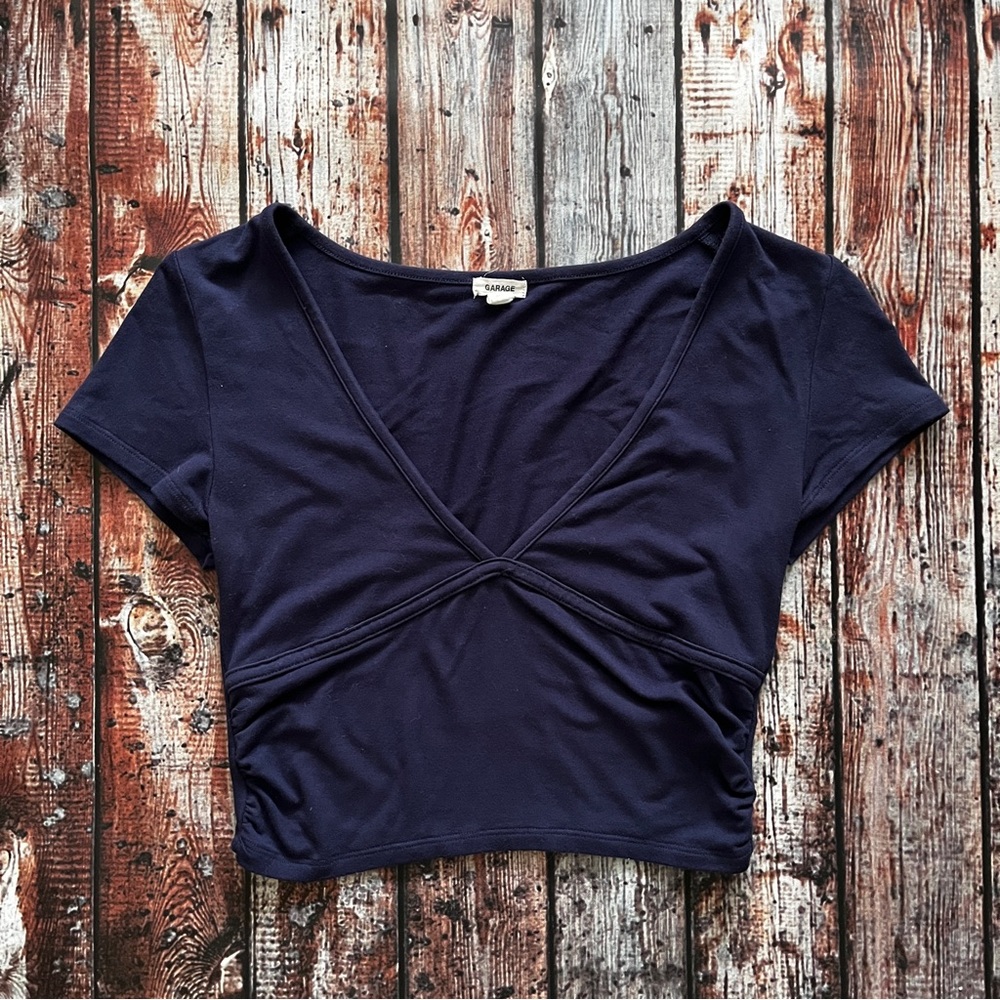 Garage Navy Blue Women's V-Neck Crop Top